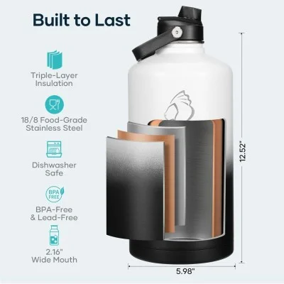 Buzio Duet Series Gallon Bottle with 2 Lids and Sleeve 3.8L - Black White